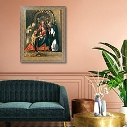 «The Mystic Marriage of St. Catherine, 1510- 15» в интерьере классической гостиной над диваном «The Mystic Marriage of St. Catherine, 1510- 15» в интерьере классической гостиной над диваном