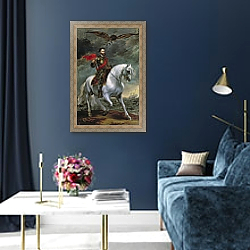 «Emperor Charles V on Horseback, 1620» в интерьере в классическом стиле в синих тонах «Emperor Charles V on Horseback, 1620» в интерьере в классическом стиле в синих тонах