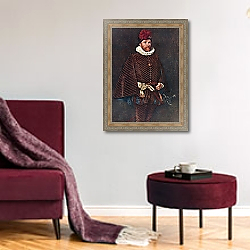 «Mary's Half-Brother, Lord James Stuart, more widely known as Earl Murray» в интерьере гостиной в бордовых тонах «Mary's Half-Brother, Lord James Stuart, more widely known as Earl Murray» в интерьере гостиной в бордовых тонах
