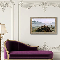 «View of the Adige Valley, 1831» в интерьере в классическом стиле над банкеткой «View of the Adige Valley, 1831» в интерьере в классическом стиле над банкеткой