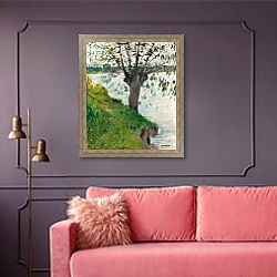 «Willow by the River; Saule au bord de la riviere, c. 1891» в интерьере гостиной с розовым диваном «Willow by the River; Saule au bord de la riviere, c. 1891» в интерьере гостиной с розовым диваном