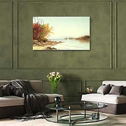 «Narragansett Bay, Autumn, Rhode Island» в интерьере гостиной в бордовых тонах «Narragansett Bay, Autumn, Rhode Island» в интерьере гостиной в бордовых тонах