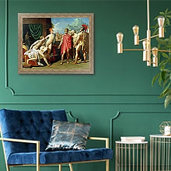 «Ambassadors Sent by Agamemnon to Urge Achilles to Fight, 1801» в интерьере в классическом стиле с зеленой стеной «Ambassadors Sent by Agamemnon to Urge Achilles to Fight, 1801» в интерьере в классическом стиле с зеленой стеной
