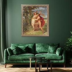 «Apollo and Daphne» в интерьере зеленой гостиной над диваном «Apollo and Daphne» в интерьере зеленой гостиной над диваном