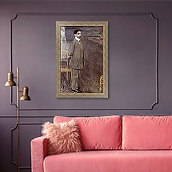 «Portrait of Mikhail Kuzmin, 1910» в интерьере в классическом стиле в синих тонах «Portrait of Mikhail Kuzmin, 1910» в интерьере в классическом стиле в синих тонах