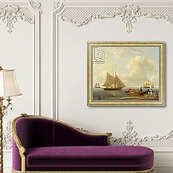 «A Wherry Taking Passengers out to Two Anchored Packets, 1825» в интерьере в классическом стиле над банкеткой «A Wherry Taking Passengers out to Two Anchored Packets, 1825» в интерьере в классическом стиле над банкеткой