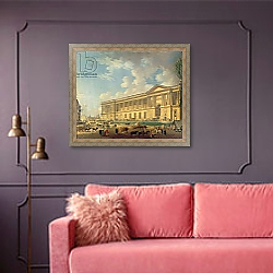«The Colonnade of the Louvre. c.1770» в интерьере гостиной с розовым диваном «The Colonnade of the Louvre. c.1770» в интерьере гостиной с розовым диваном