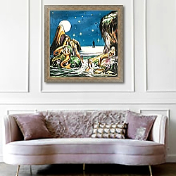 «Peter and the Mermaids, illustration from 'Peter Pan' by J.M. Barrie» в интерьере гостиной в классическом стиле над диваном «Peter and the Mermaids, illustration from 'Peter Pan' by J.M. Barrie» в интерьере гостиной в классическом стиле над диваном