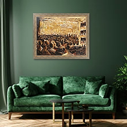 «Concert in the Opera; Konzert in der Oper, 1923» в интерьере зеленой гостиной над диваном «Concert in the Opera; Konzert in der Oper, 1923» в интерьере зеленой гостиной над диваном