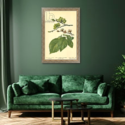 «Fruit, Flowers, and Leaves of Wych Elm» в интерьере зеленой гостиной над диваном «Fruit, Flowers, and Leaves of Wych Elm» в интерьере зеленой гостиной над диваном