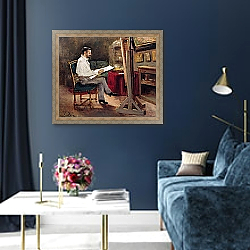 «The Artist Morot in his Studio, c.1874» в интерьере в классическом стиле в синих тонах «The Artist Morot in his Studio, c.1874» в интерьере в классическом стиле в синих тонах