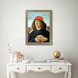 «Portrait of a young man holding a medallion of Cosimo I de' Medici» в интерьере в классическом стиле над столом «Portrait of a young man holding a medallion of Cosimo I de' Medici» в интерьере в классическом стиле над столом