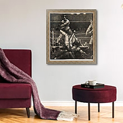 «Dempsey Through the Ropes, 1923-24» в интерьере гостиной в оливковых тонах «Dempsey Through the Ropes, 1923-24» в интерьере гостиной в оливковых тонах