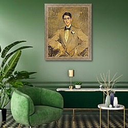 «Study for a Portrait of Jean Cocteau 1912» в интерьере гостиной в зеленых тонах «Study for a Portrait of Jean Cocteau 1912» в интерьере гостиной в зеленых тонах
