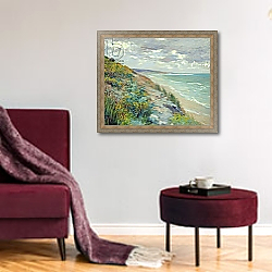 «Cliffs by the sea at Trouville» в интерьере гостиной в бордовых тонах «Cliffs by the sea at Trouville» в интерьере гостиной в бордовых тонах