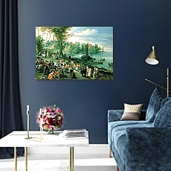 «Wooded River Landscape with Peasants and Travellers» в интерьере в классическом стиле над комодом «Wooded River Landscape with Peasants and Travellers» в интерьере в классическом стиле над комодом