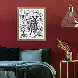 «Triumph of a matador, engraved by Boetzel» в интерьере спальни с акцентной стеной «Triumph of a matador, engraved by Boetzel» в интерьере спальни с акцентной стеной