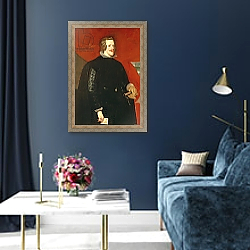 «King Philip IV of Spain, c.1632» в интерьере в классическом стиле в синих тонах «King Philip IV of Spain, c.1632» в интерьере в классическом стиле в синих тонах