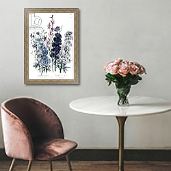 «Delphiniums, plate 3 from 'The Ladies' Flower Garden', published 1842» в интерьере классической гостиной над камином «Delphiniums, plate 3 from 'The Ladies' Flower Garden', published 1842» в интерьере классической гостиной над камином
