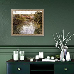 «Farmhouses on the Banks of a Stream,» в интерьере в классическом стиле над креслом «Farmhouses on the Banks of a Stream,» в интерьере в классическом стиле над креслом