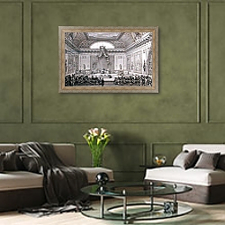 «Assemblee des Notables Presided over by Louis XVI 1787» в интерьере классической гостиной над диваном «Assemblee des Notables Presided over by Louis XVI 1787» в интерьере классической гостиной над диваном