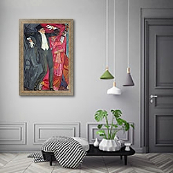 «Portrait of the Producer Vsevolod Emilievich Meyerhold 1916» в интерьере гостиной с розовым диваном «Portrait of the Producer Vsevolod Emilievich Meyerhold 1916» в интерьере гостиной с розовым диваном
