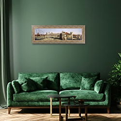 «Piazza Castello, Turin, engraved by F. Citterio» в интерьере зеленой гостиной над диваном «Piazza Castello, Turin, engraved by F. Citterio» в интерьере зеленой гостиной над диваном