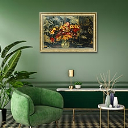«Bunch of Tulips and a Screen; Bouquet de Tulipes au Paravent, 1» в интерьере гостиной в зеленых тонах «Bunch of Tulips and a Screen; Bouquet de Tulipes au Paravent, 1» в интерьере гостиной в зеленых тонах