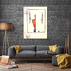 «Three Suprematist Figures, c. 1921-2» в интерьере в стиле лофт с бетонной стеной над камином «Three Suprematist Figures, c. 1921-2» в интерьере в стиле лофт с бетонной стеной над камином