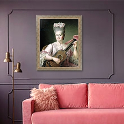 «Portrait of Marie-Clothilde of France, also known as Madame Clothilde, queen of Sardinia, 1775» в интерьере гостиной с розовым диваном «Portrait of Marie-Clothilde of France, also known as Madame Clothilde, queen of Sardinia, 1775» в интерьере гостиной с розовым диваном