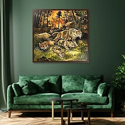 «Animals united in terror as they flee from a forest fire, 1970» в интерьере в классическом стиле над комодом «Animals united in terror as they flee from a forest fire, 1970» в интерьере в классическом стиле над комодом