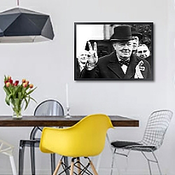 «История в черно-белых фото 868» в интерьере столовой в скандинавском стиле с яркими деталями