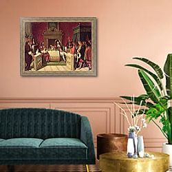 «Moliere Dining with Louis XIV 1857» в интерьере классической гостиной над диваном «Moliere Dining with Louis XIV 1857» в интерьере классической гостиной над диваном