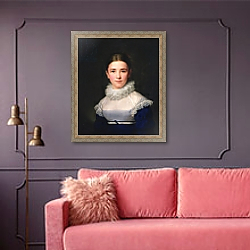 «dortrait of Lina Groger, the foster daughter of the Artist, 1815» в интерьере гостиной с розовым диваном «dortrait of Lina Groger, the foster daughter of the Artist, 1815» в интерьере гостиной с розовым диваном