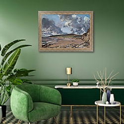 «Weymouth Bay - Bowleaze Cove and Jordon Hill» в интерьере гостиной в зеленых тонах «Weymouth Bay - Bowleaze Cove and Jordon Hill» в интерьере гостиной в зеленых тонах
