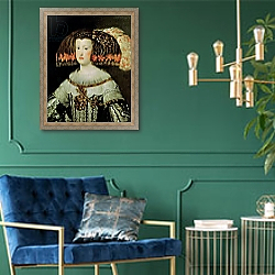 «Portrait of Queen Maria Anna of Spain» в интерьере в классическом стиле с зеленой стеной «Portrait of Queen Maria Anna of Spain» в интерьере в классическом стиле с зеленой стеной