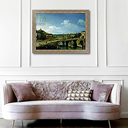 «View of an Old Bridge Over the River Po, Turin, 1745» в интерьере гостиной в классическом стиле над диваном «View of an Old Bridge Over the River Po, Turin, 1745» в интерьере гостиной в классическом стиле над диваном