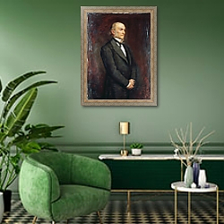 «Portrait of William Ewart Galdstone 1879» в интерьере гостиной в зеленых тонах «Portrait of William Ewart Galdstone 1879» в интерьере гостиной в зеленых тонах
