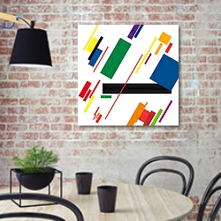 «Абстрактный геометрический красочный фон» в интерьере кухни в стиле лофт с кирпичной стеной
