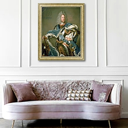 «Portrait of Count Boris Sheremetyev, 1760» в интерьере гостиной в классическом стиле над диваном «Portrait of Count Boris Sheremetyev, 1760» в интерьере гостиной в классическом стиле над диваном