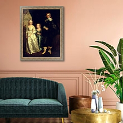 «The Children of Thomas Wentworth, 1st Earl of Strafford, 17th century» в интерьере зеленой гостиной над диваном «The Children of Thomas Wentworth, 1st Earl of Strafford, 17th century» в интерьере зеленой гостиной над диваном