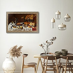 «Still Life with a Peacock Pie, 1627» в интерьере кухни в стиле ретро над обеденным столом «Still Life with a Peacock Pie, 1627» в интерьере кухни в стиле ретро над обеденным столом