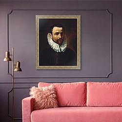«The Painter Lodewijk Toeput, called Pozzoserrato, 1585-87» в интерьере гостиной с розовым диваном «The Painter Lodewijk Toeput, called Pozzoserrato, 1585-87» в интерьере гостиной с розовым диваном
