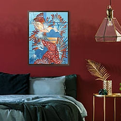 «Red Dress and Chickadees, 2015» в интерьере в классическом стиле над столом «Red Dress and Chickadees, 2015» в интерьере в классическом стиле над столом