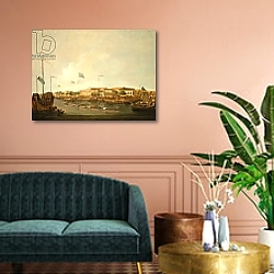 «The Hongs at Canton from the south east, with a regatta on the Pearl river» в интерьере в классическом стиле над комодом «The Hongs at Canton from the south east, with a regatta on the Pearl river» в интерьере в классическом стиле над комодом