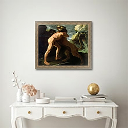 «Hercules Fighting with the Nemean Lion» в интерьере в классическом стиле над столом «Hercules Fighting with the Nemean Lion» в интерьере в классическом стиле над столом