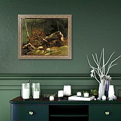 «The Fallen Branch, Fontainebleau, c.1816» в интерьере прихожей в зеленых тонах над комодом «The Fallen Branch, Fontainebleau, c.1816» в интерьере прихожей в зеленых тонах над комодом