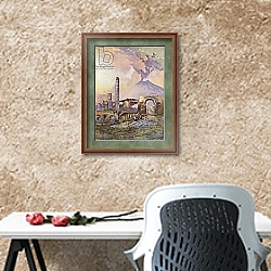 «Pompeii, Vesuvius in the distance» в интерьере кабинета с песочной стеной над столом «Pompeii, Vesuvius in the distance» в интерьере кабинета с песочной стеной над столом
