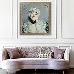 «Portrait of the Countess de Martel de Janville, known as Gyp, 1894» в интерьере классической спальни с темными стенами «Portrait of the Countess de Martel de Janville, known as Gyp, 1894» в интерьере классической спальни с темными стенами