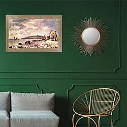 «Seascape with ponies on the beach» в интерьере классической гостиной с зеленой стеной над диваном «Seascape with ponies on the beach» в интерьере классической гостиной с зеленой стеной над диваном